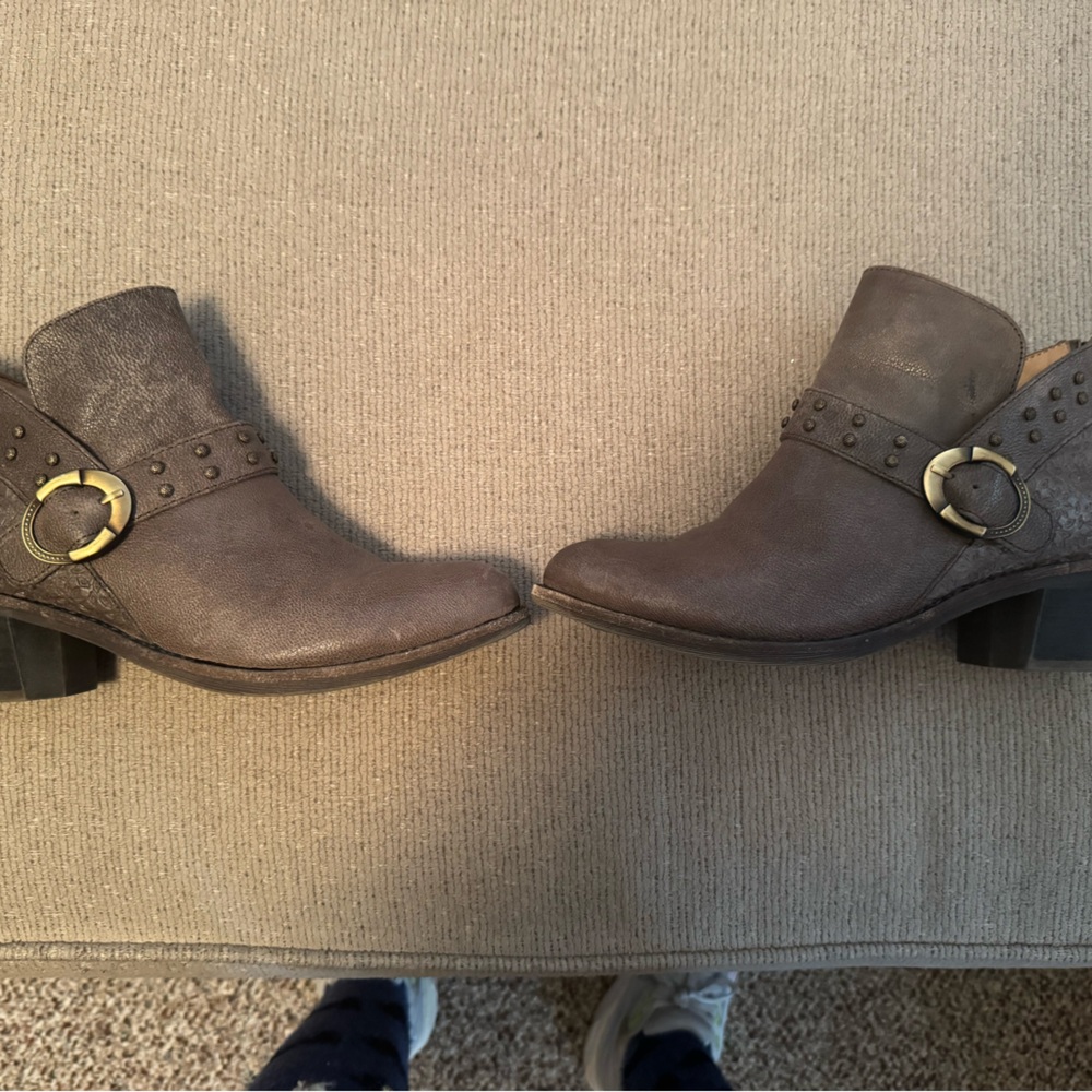 Distressed gray ankle boot